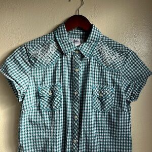 y2k western blouse with rhinestone/ embroidered details